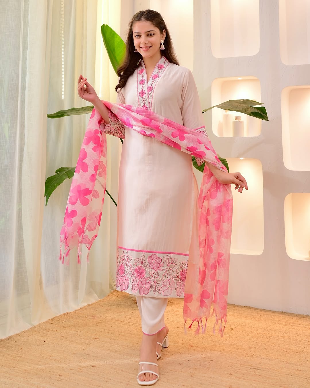 Cotton Embroidery Neck Work Designer Kurti pant dupatta