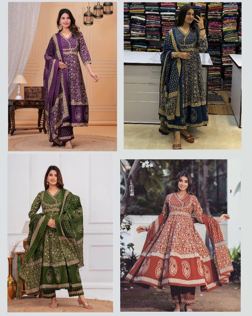 Ethnic Cotton Kurti Pant Dupatta Festival Attire