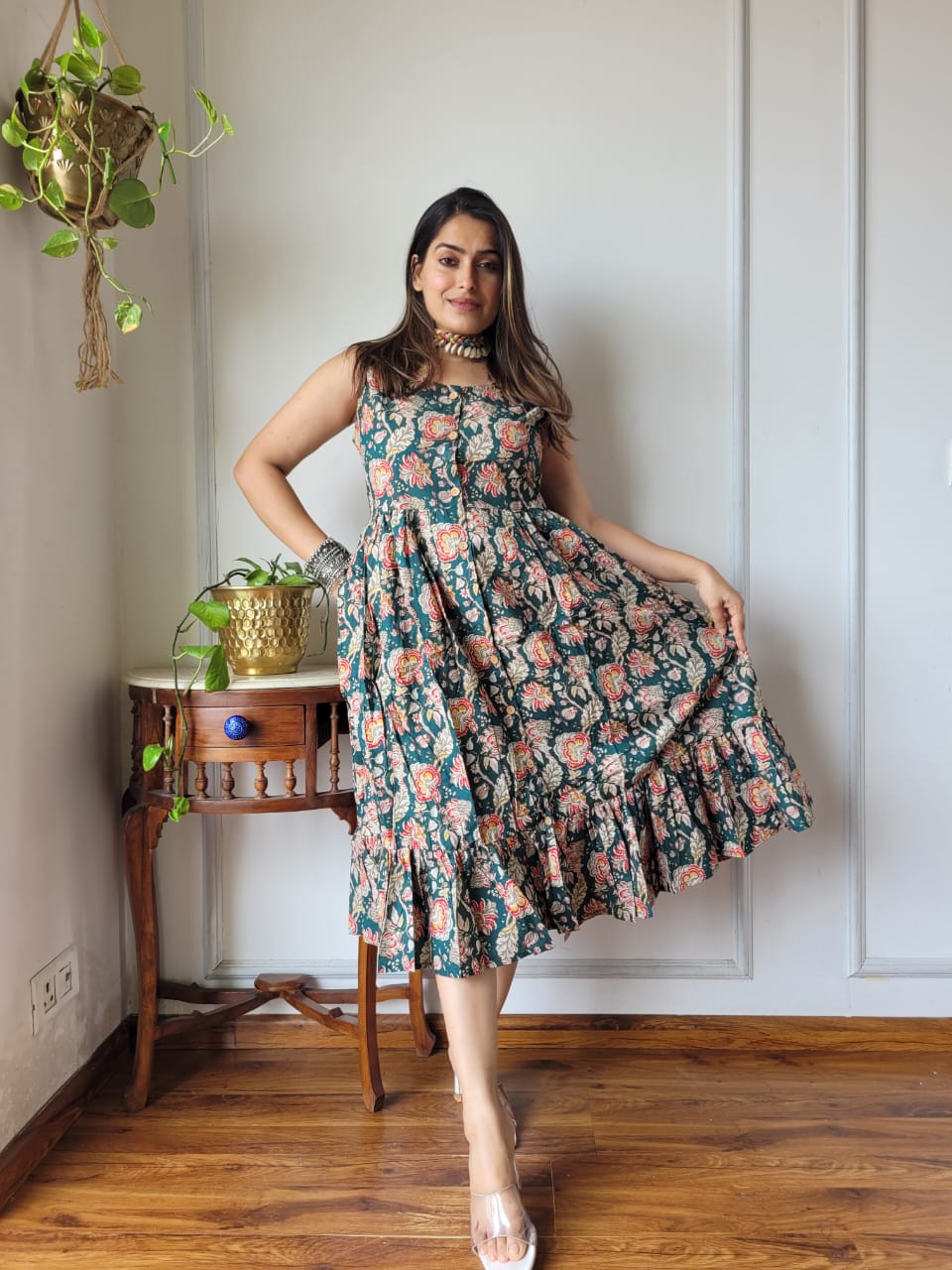 Premium Handblock Print Original Cotton Kurtis Sleeveless One Piece Dress