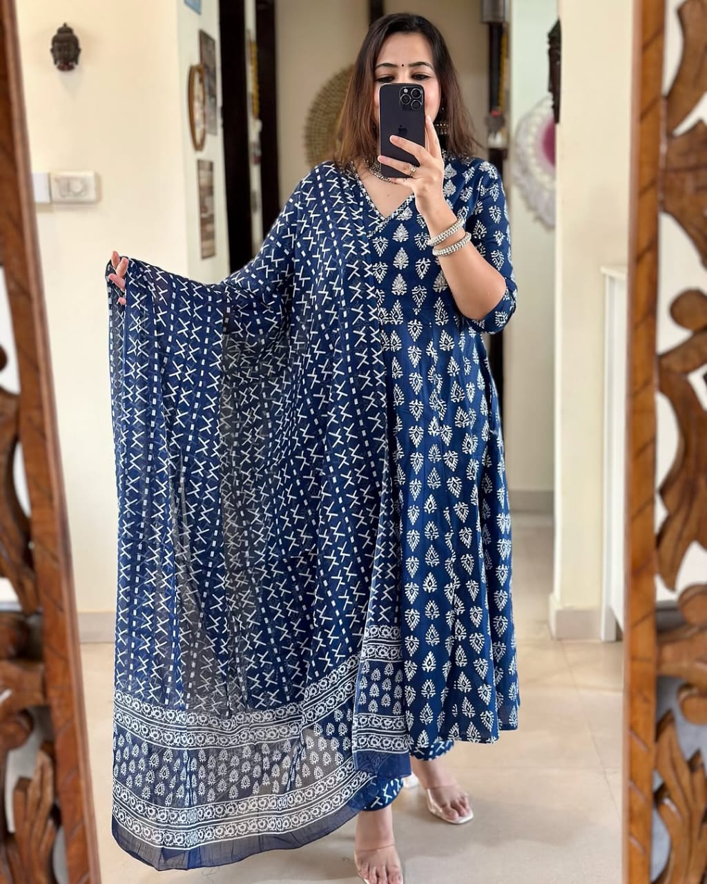 Cotton Angrakha Pattern Kurti Pant Set