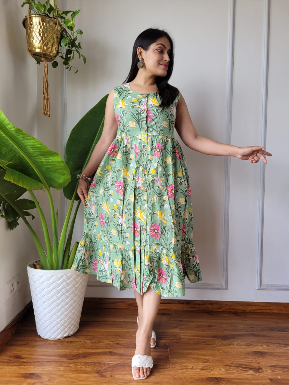 Premium Handblock Print Original Cotton Kurtis Sleeveless One Piece Dress