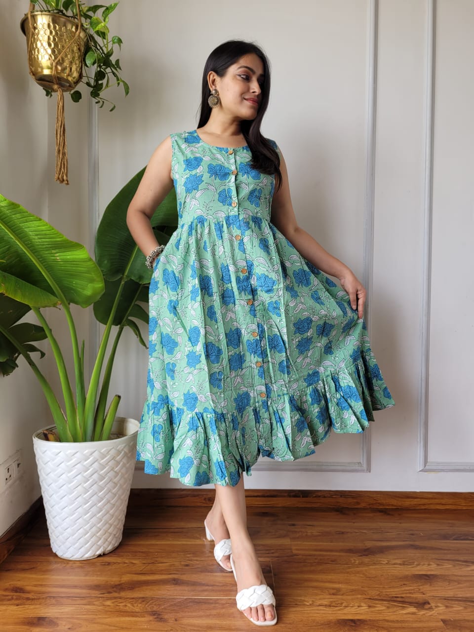 Premium Handblock Print Original Cotton Kurtis Sleeveless One Piece Dress