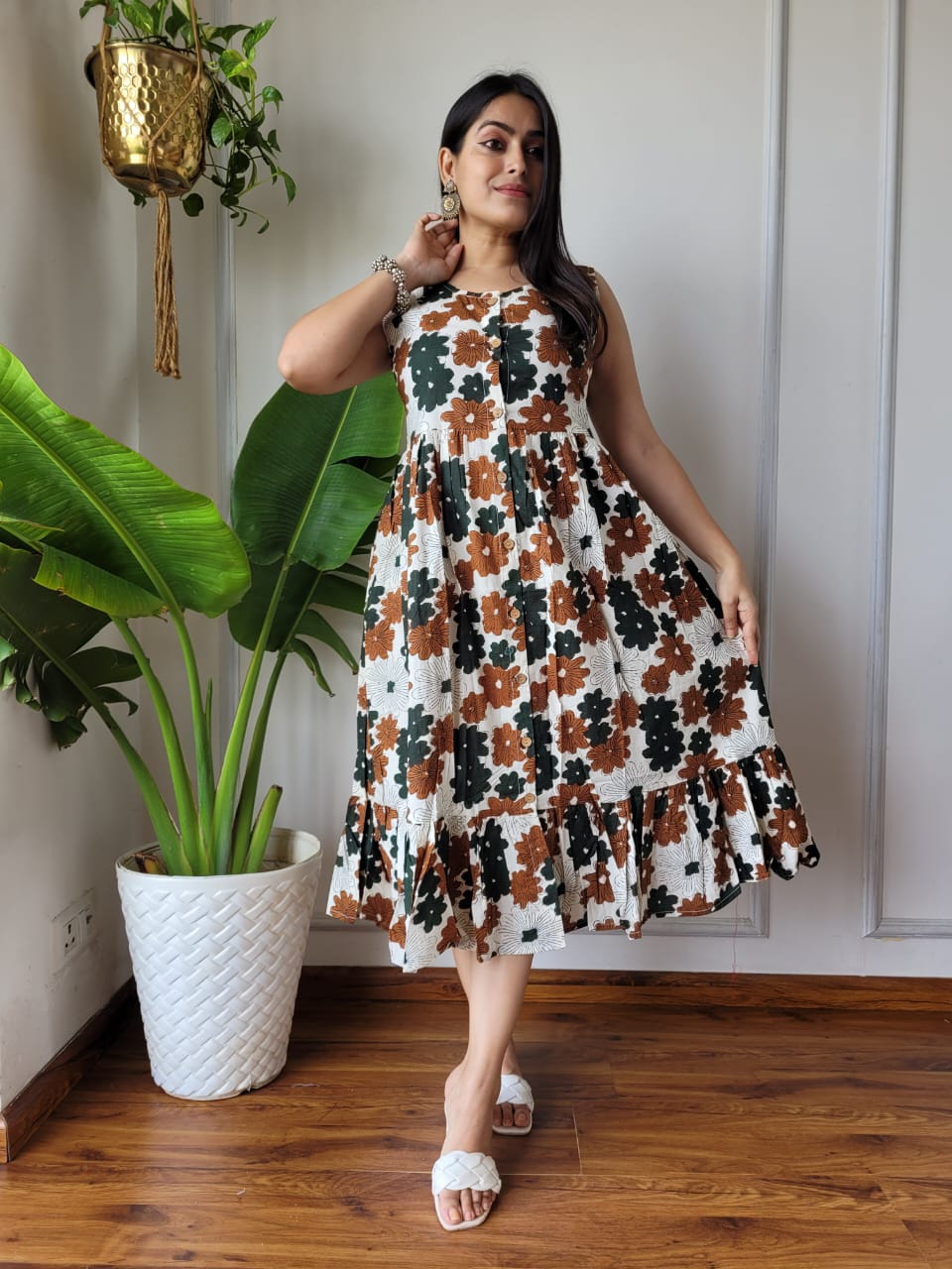 Premium Handblock Print Original Cotton Kurtis Sleeveless One Piece Dress