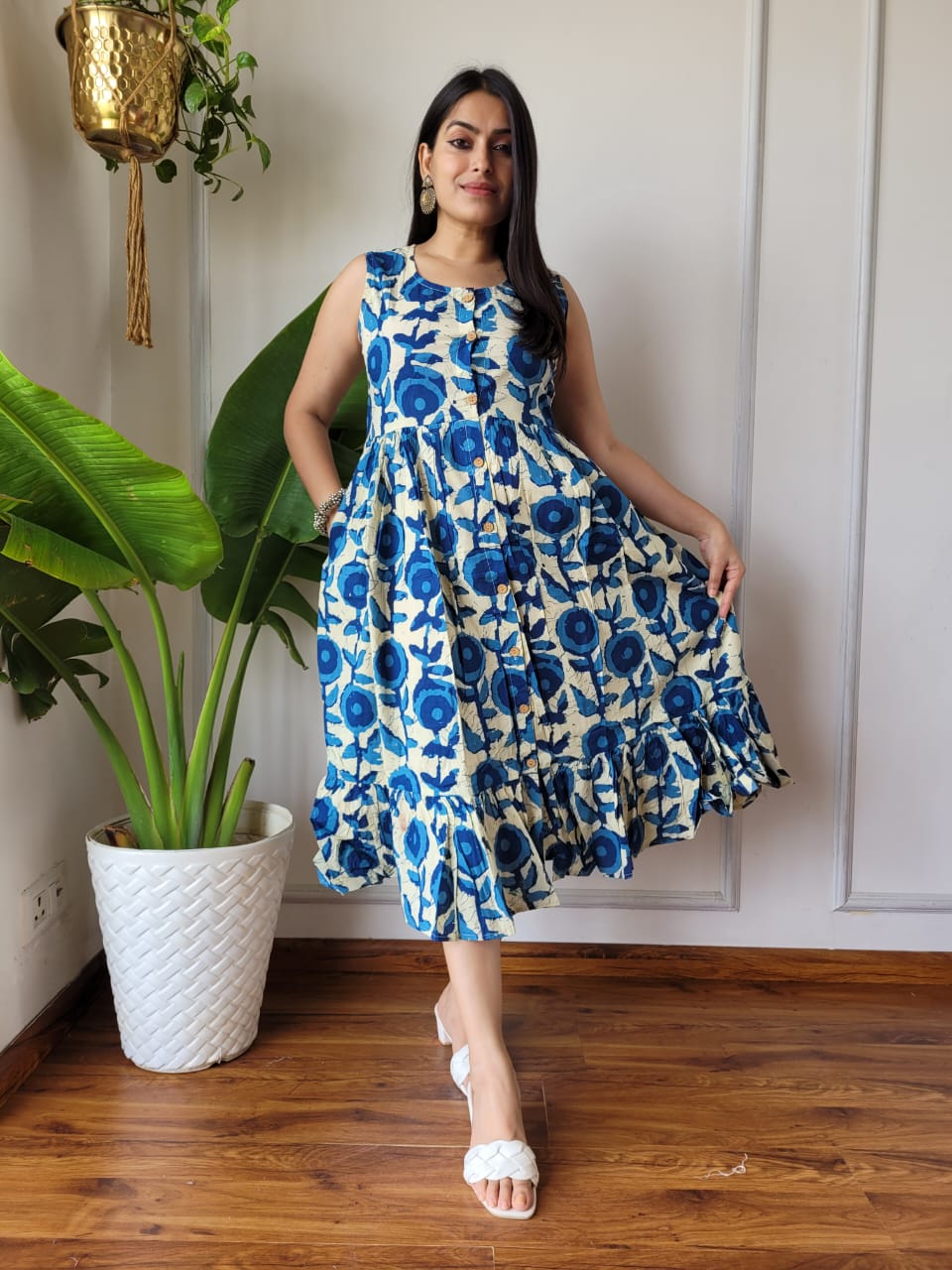 Premium Handblock Print Original Cotton Kurtis Sleeveless One Piece Dress