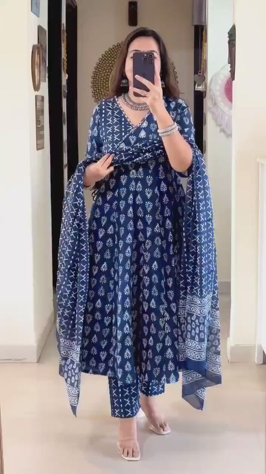 Cotton Angrakha Pattern Kurti Pant Set