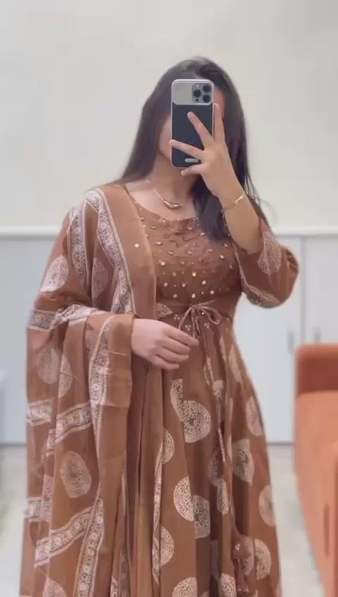 Anarkali Cotton Suit With Shrug Pattern Kurti Pant Dupatta Set