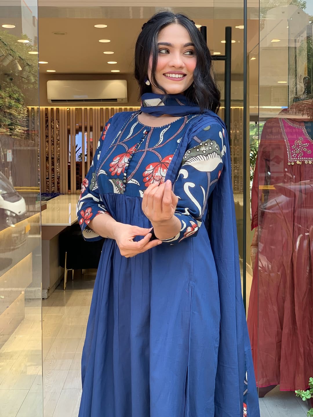 Heavy Kurti Pant Dupatta suit set which is beautiful decorated with intricate hand embroidery