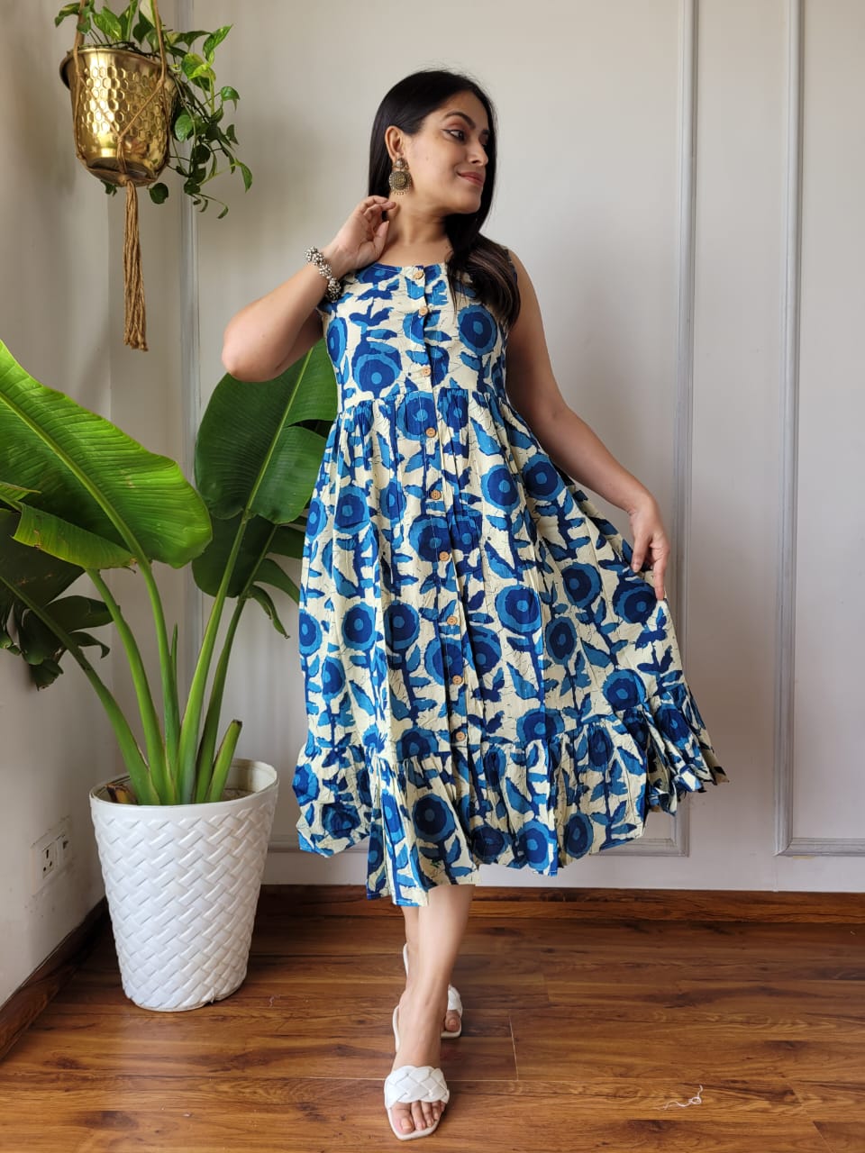 Premium Handblock Print Original Cotton Kurtis Sleeveless One Piece Dress