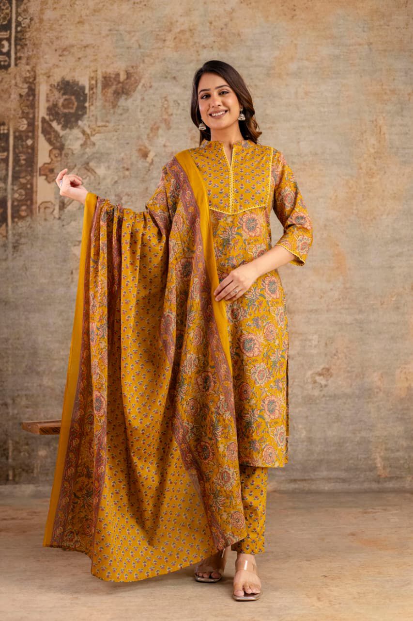 Jaipuri suits cotton kurti pant dupatta sanganeri print dress