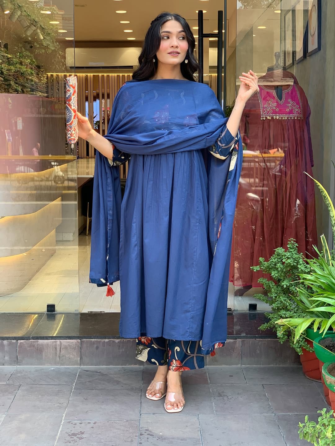 Heavy Kurti Pant Dupatta suit set which is beautiful decorated with intricate hand embroidery