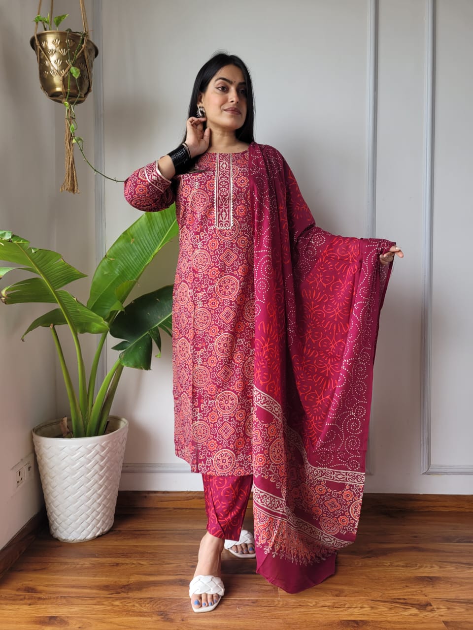Premium Quality Handblock Print Cotton Suits Kurti Pant Dupatta Set