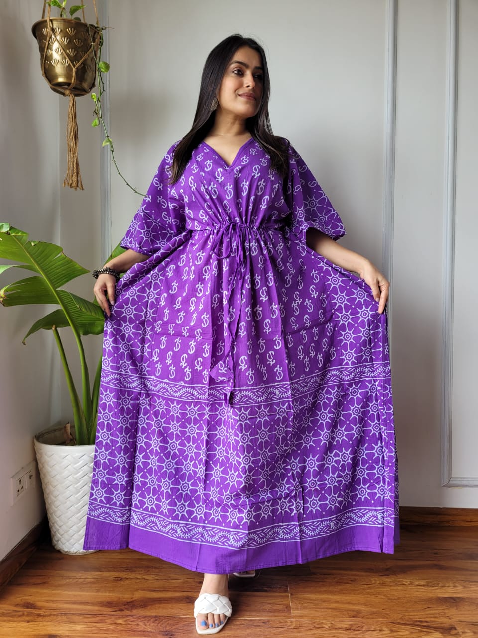 Pure Cotton Handblock Print Kaftan Maxi Night Wear Lounge Wear Night Gown Dress