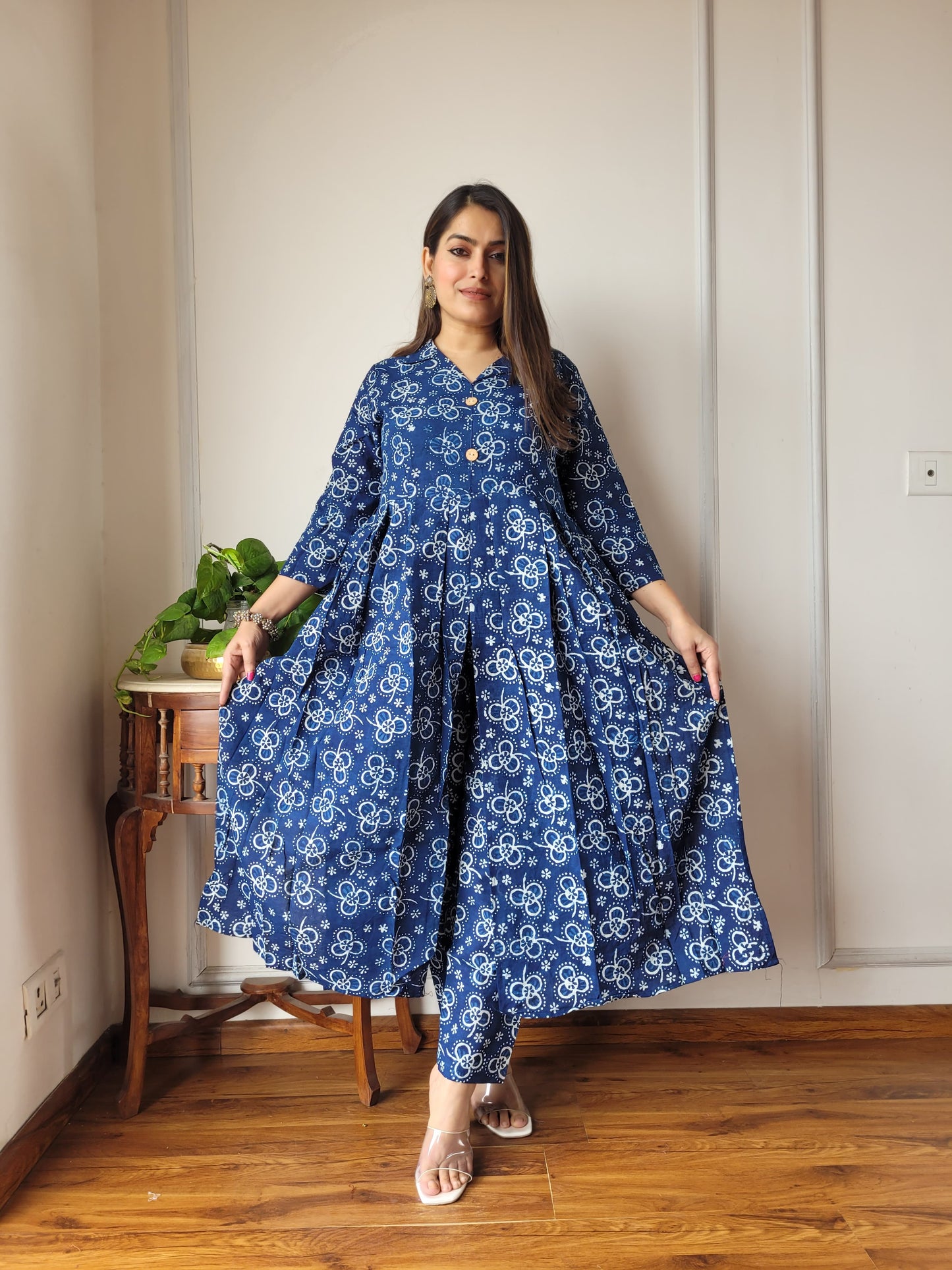 Nyra Cut Handblock Printed Cotton Kurti Pant Set Dress