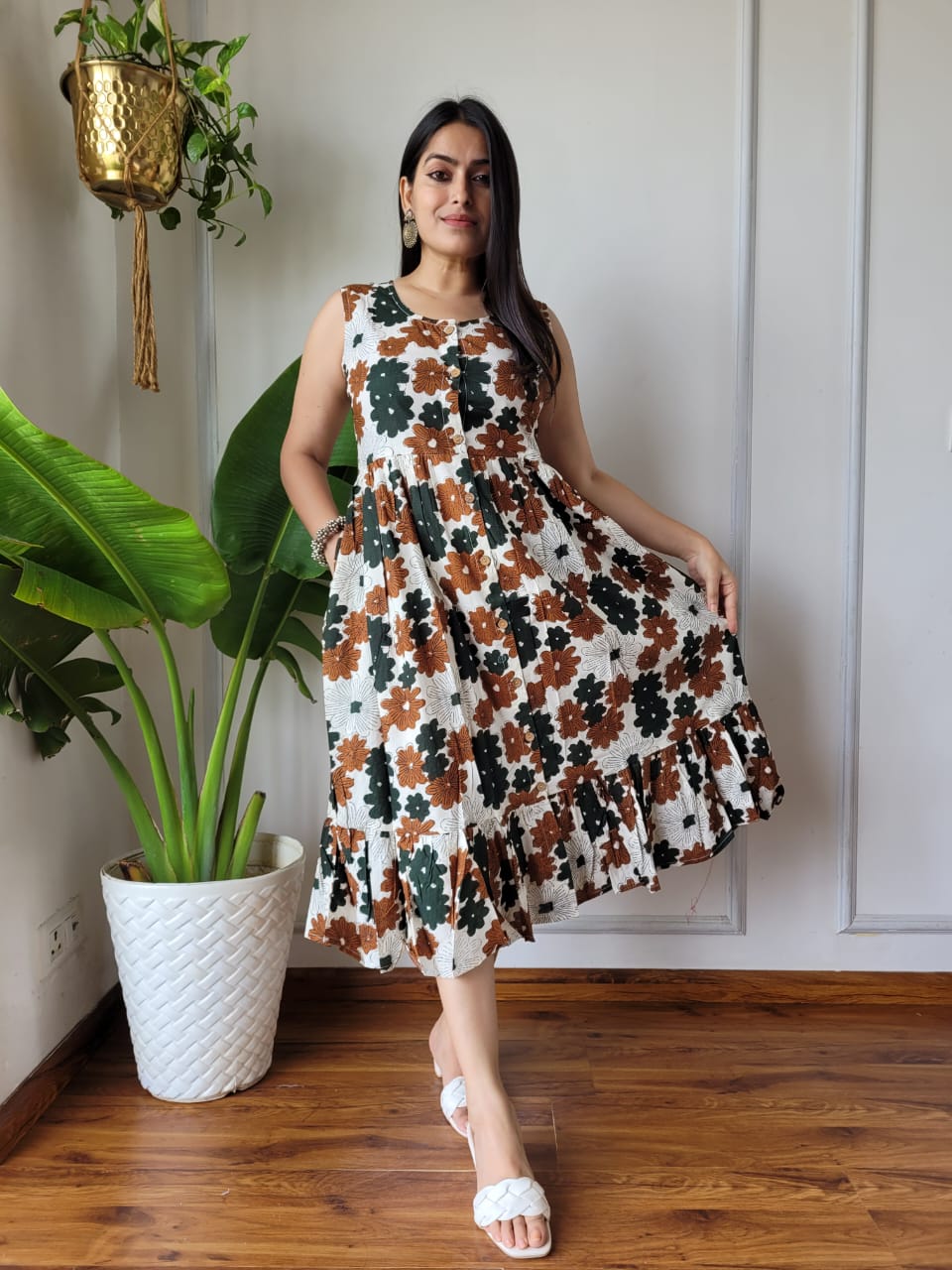 Premium Handblock Print Original Cotton Kurtis Sleeveless One Piece Dress