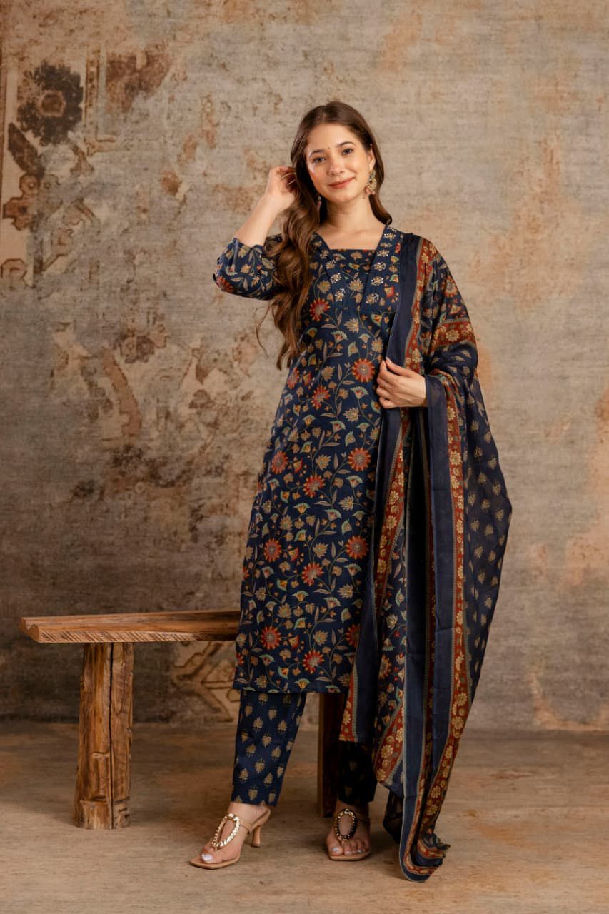 Jaipuri suits cotton kurti pant dupatta sanganeri print dress