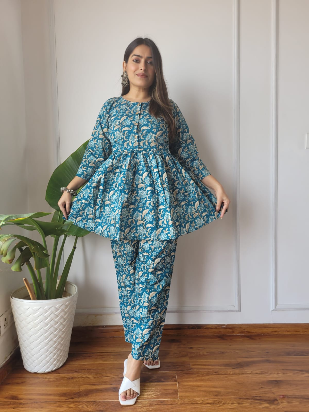 Cotton Handblock Print Women Co-ord Sets Kurti Pant