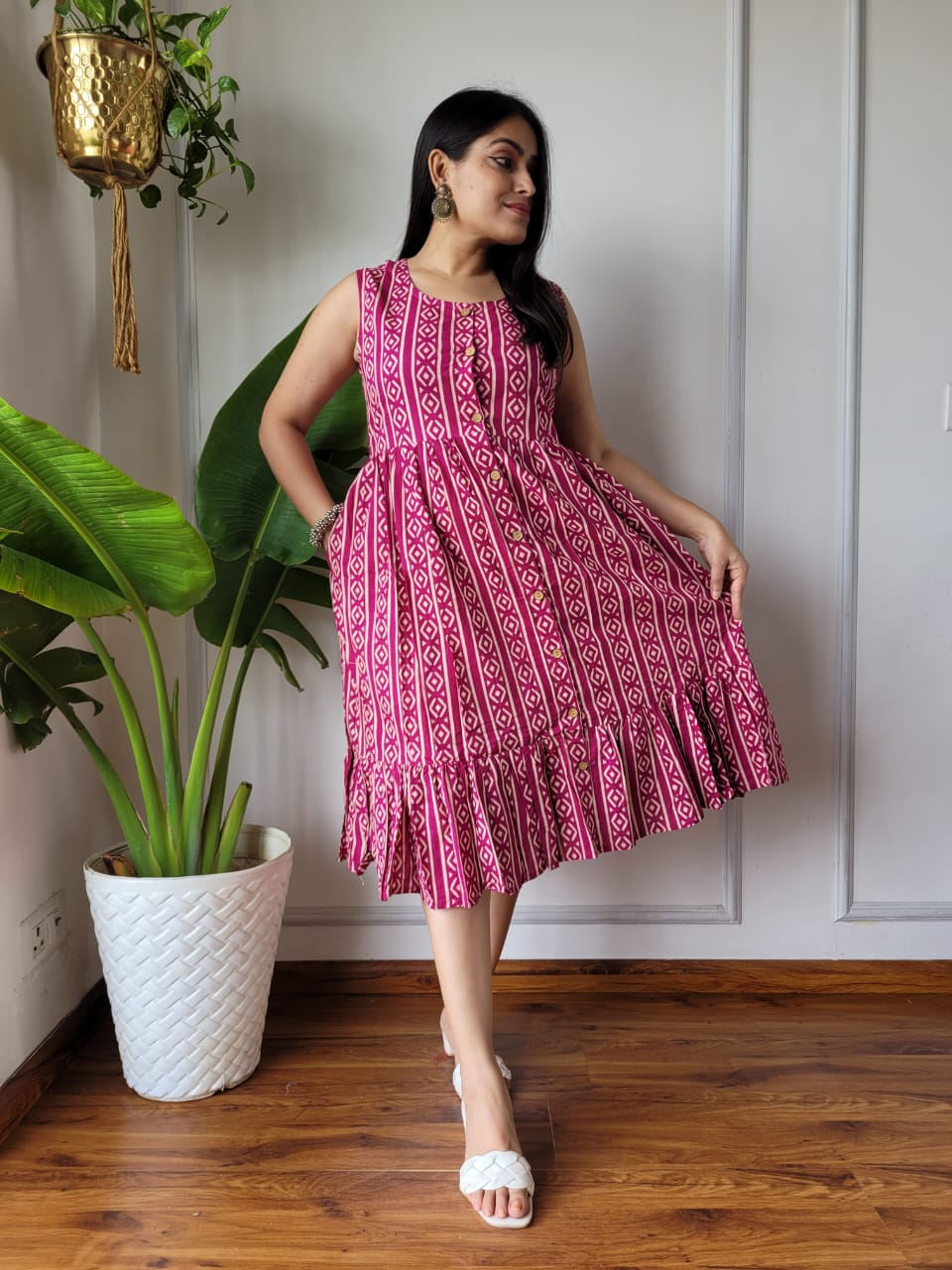 Premium Handblock Print Original Cotton Kurtis Sleeveless One Piece Dress