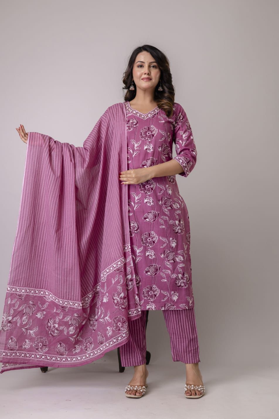 Jaipuri suits cotton kurti pant dupatta sanganeri print dress