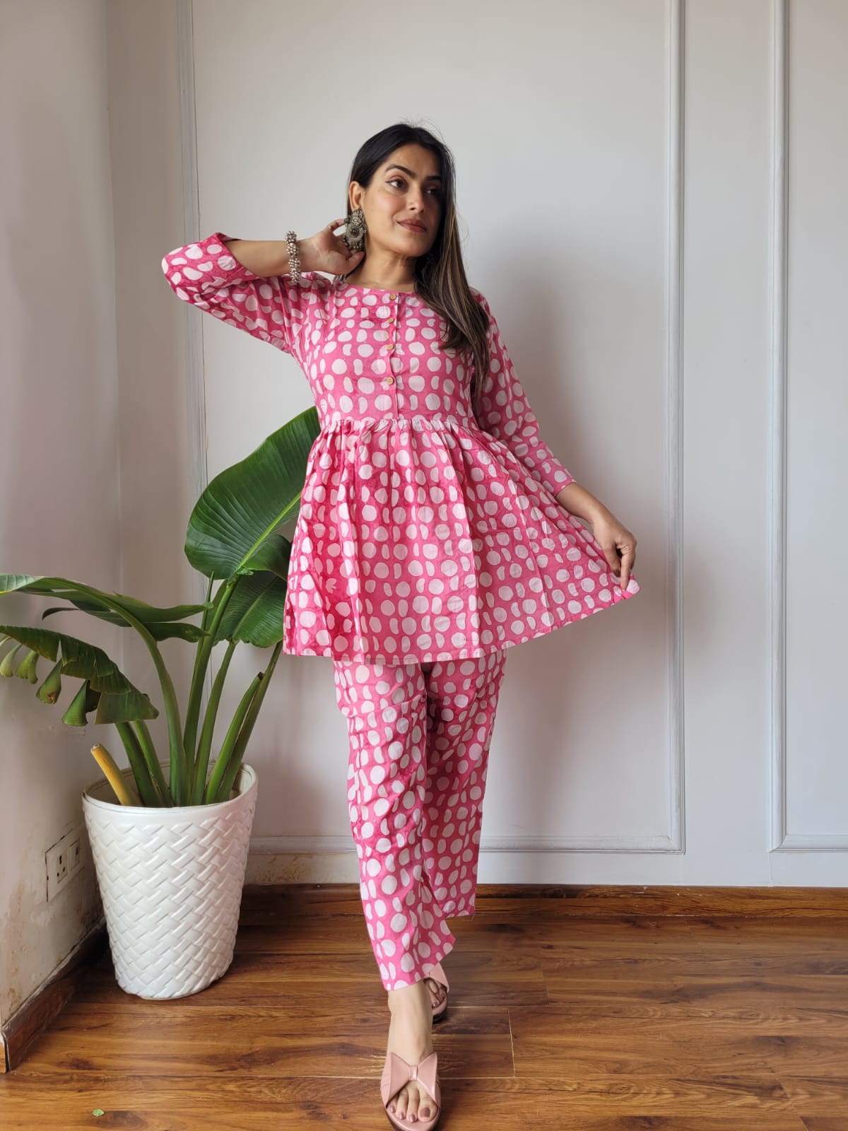 Cotton Handblock Print Women Co-ord Sets Kurti Pant