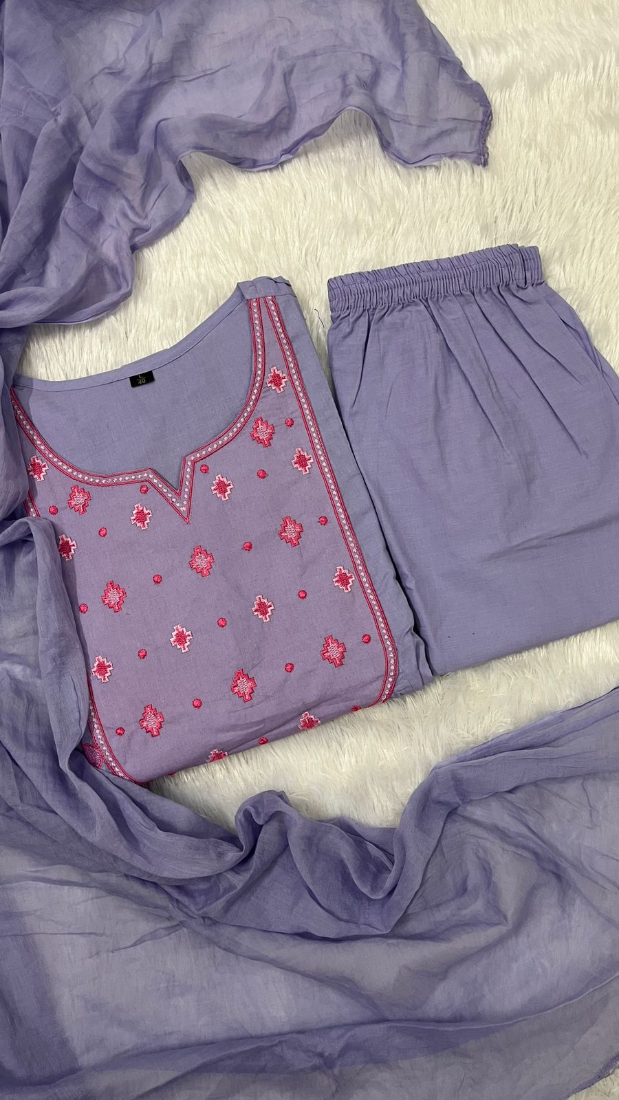 Featuring beautiful Heavy Cotton Suit Set which is beautifully decorated with weaving and embroidery with matching pants and dupatta