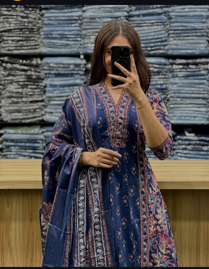 A Line plazzo set vibrant floral handblock print