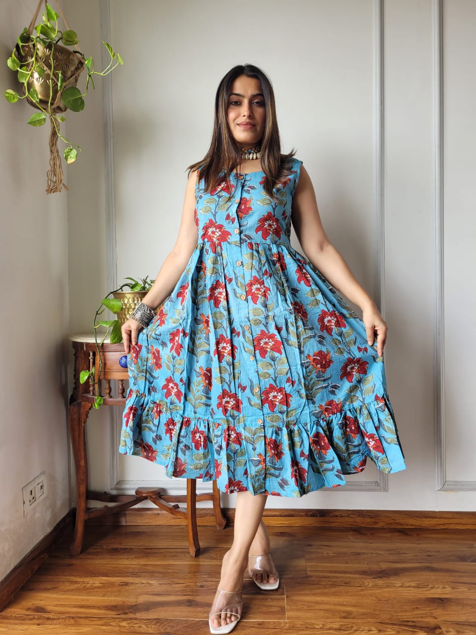 Premium Handblock Print Original Cotton Kurtis Sleeveless One Piece Dress