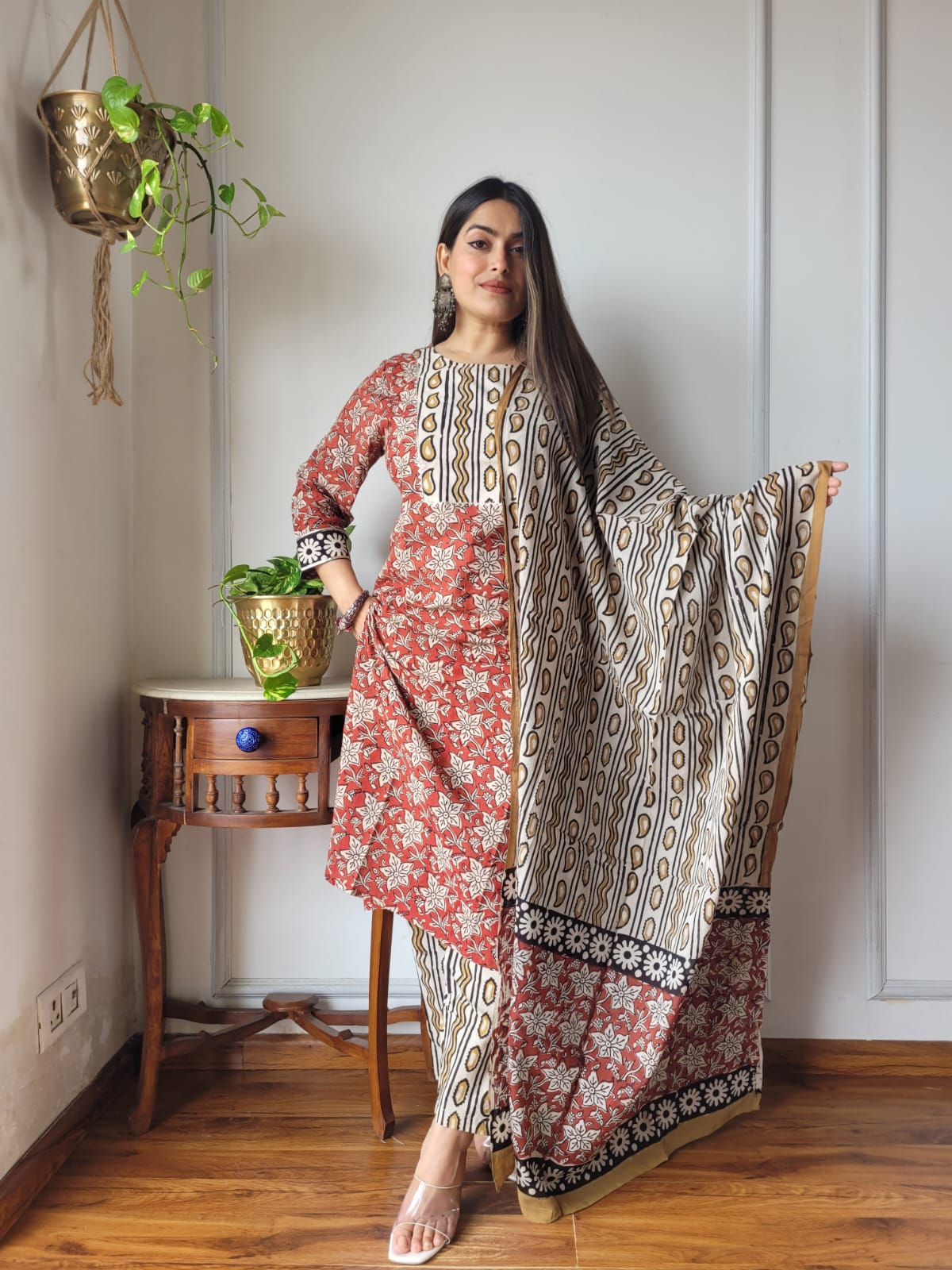 Premium Quality Handblock Print Cotton Suits Kurti Pant Dupatta Set