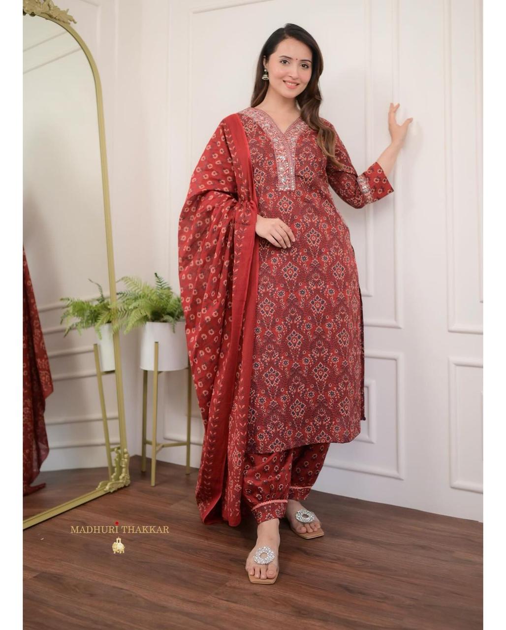 Afghani Suit Kurti Pant Dupatta Cotton
