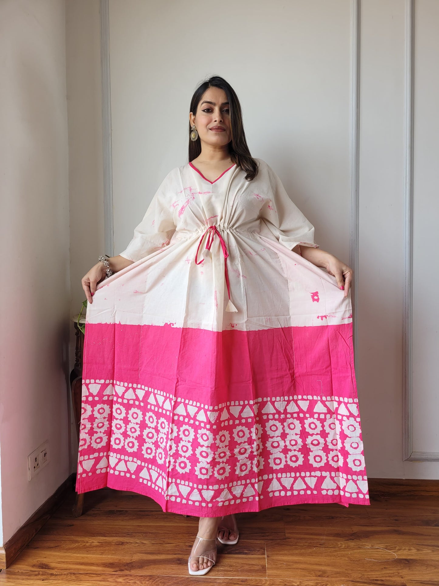 Pure Cotton Handblock Print Kaftan Maxi Night Wear Lounge Wear Night Gown Dress