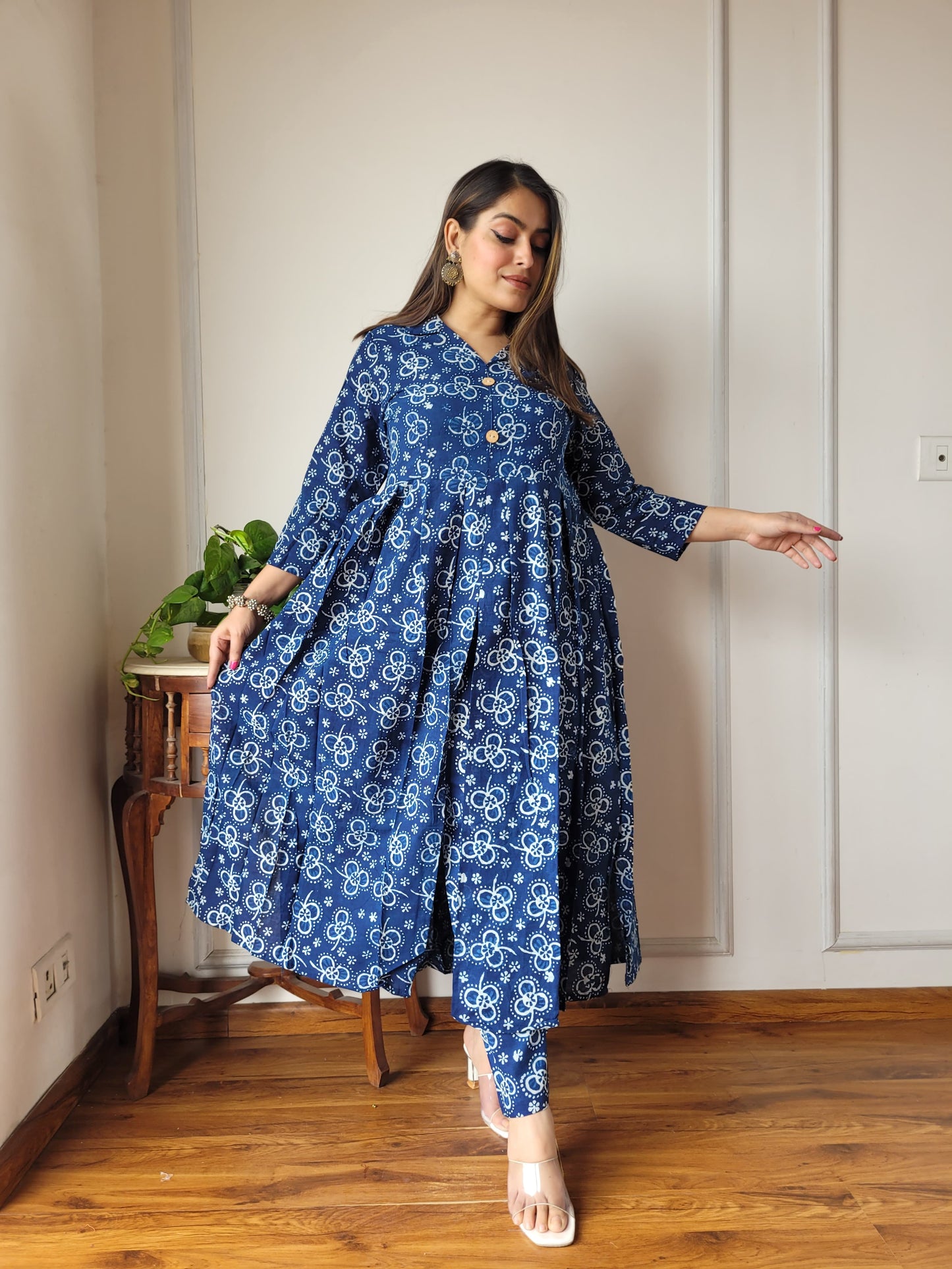 Nyra Cut Handblock Printed Cotton Kurti Pant Set Dress