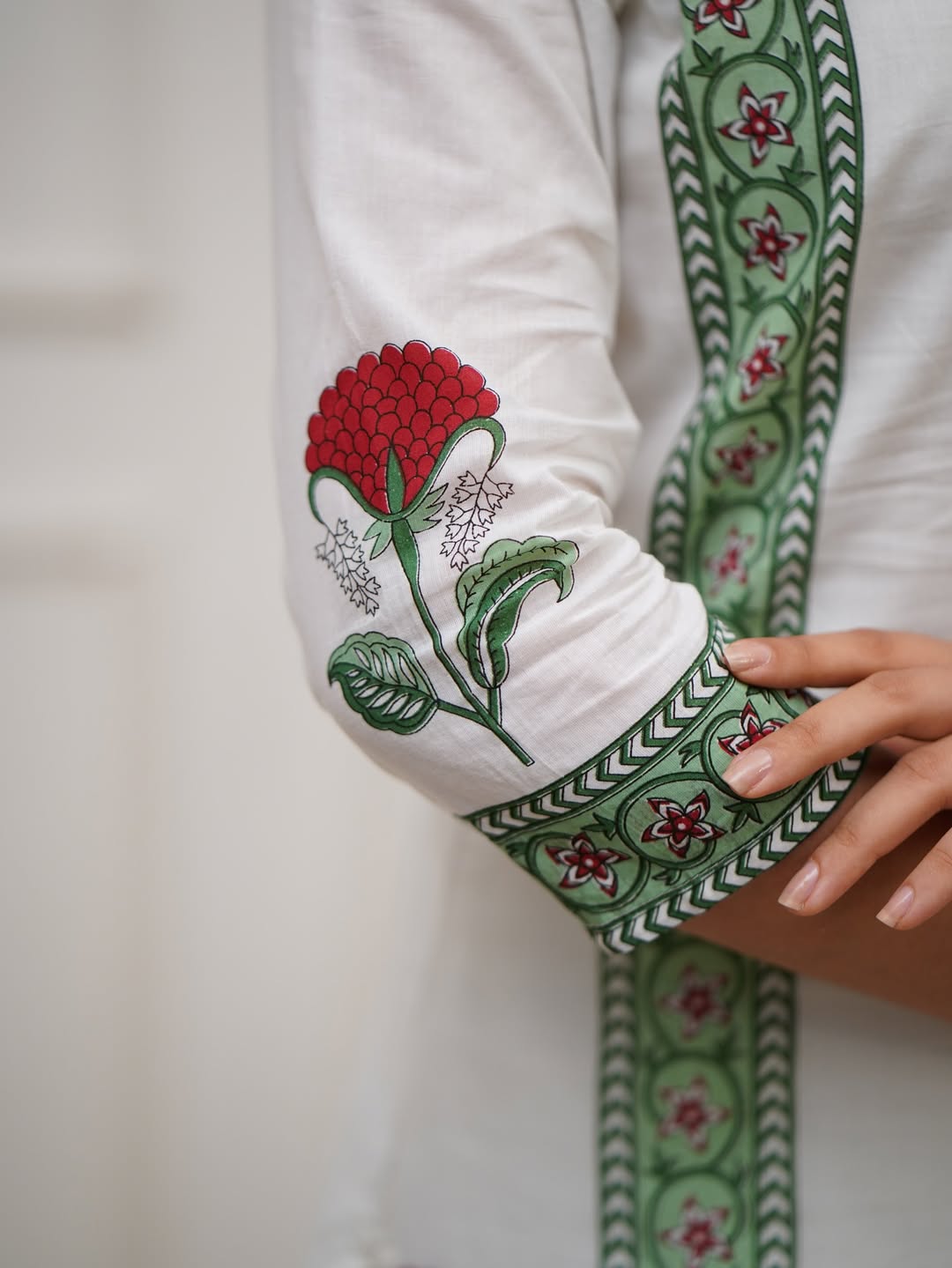 Cotton Kurti Pant Dupatta With Work on Neck & Floral Print