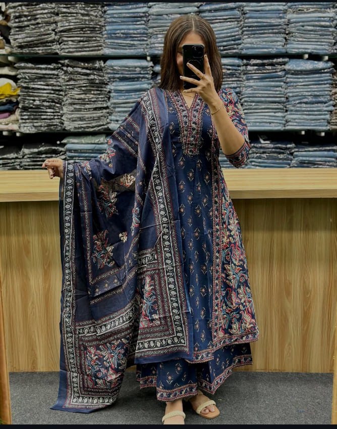 A Line plazzo set vibrant floral handblock print