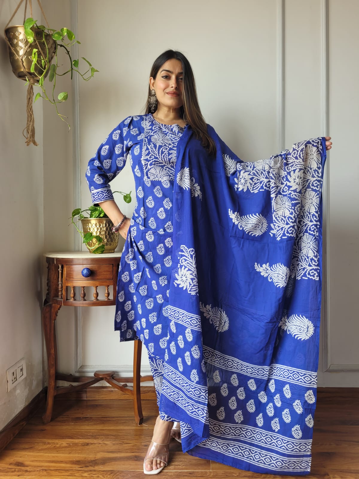 Premium Quality Handblock Print Cotton Suits Kurti Pant Dupatta Set