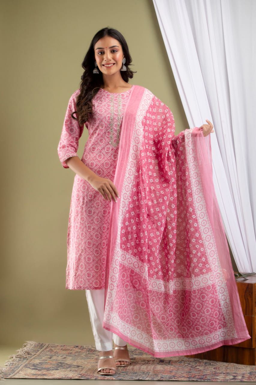 Jaipuri suits cotton kurti pant dupatta sanganeri print dress