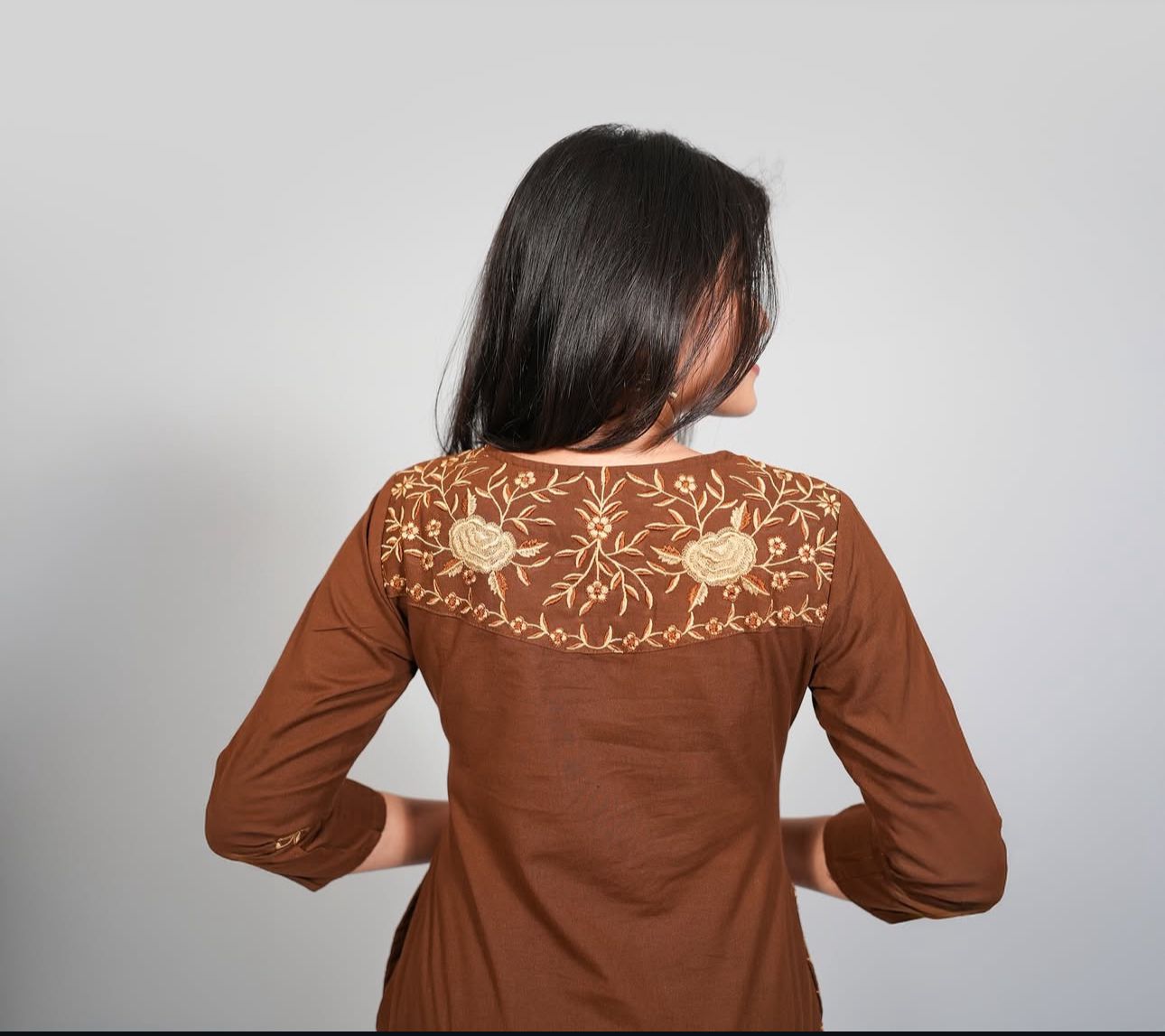 Cotton Kurti Pant Sets Embroidery Neck & Back