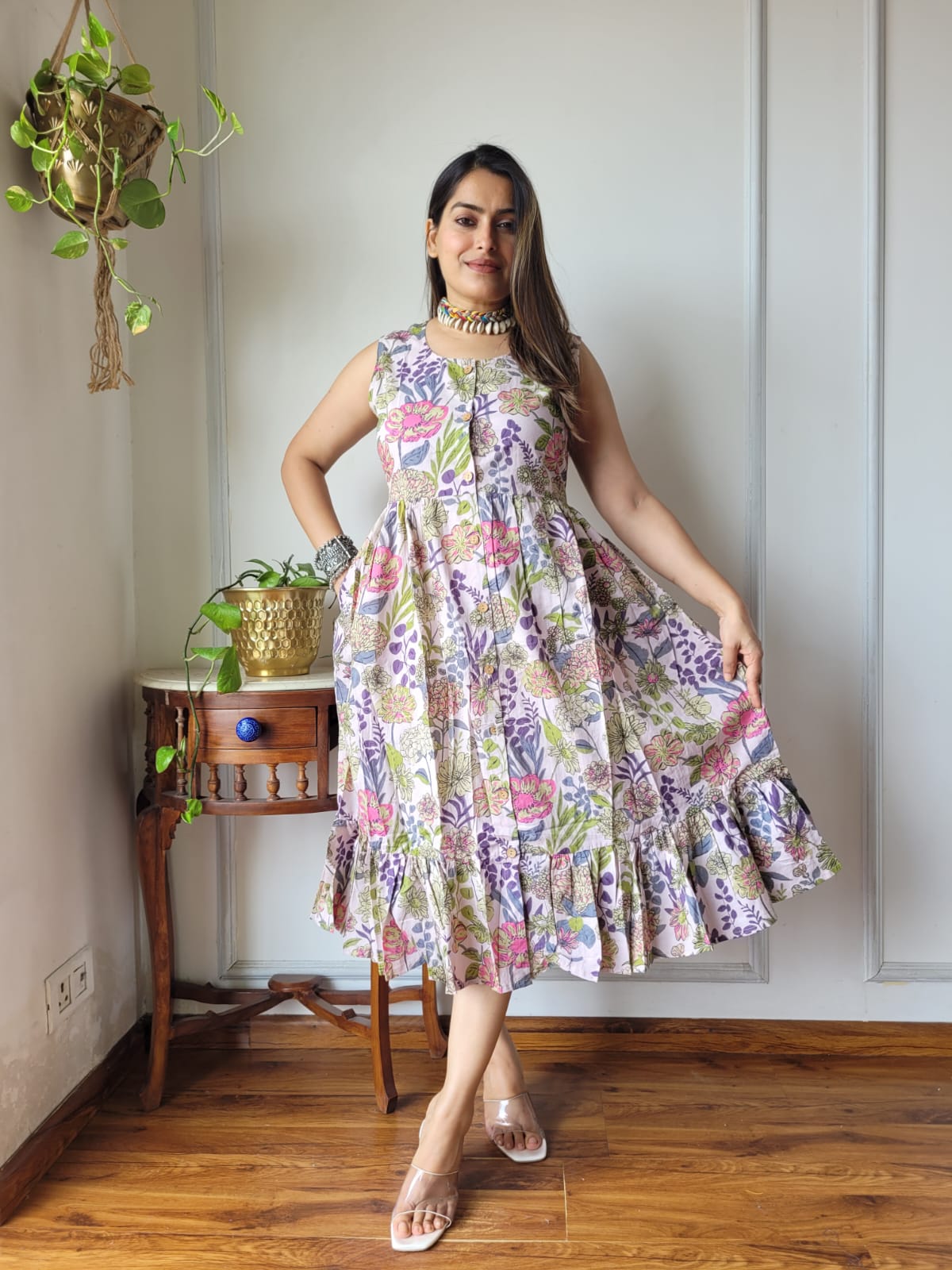 Premium Handblock Print Original Cotton Kurtis Sleeveless One Piece Dress