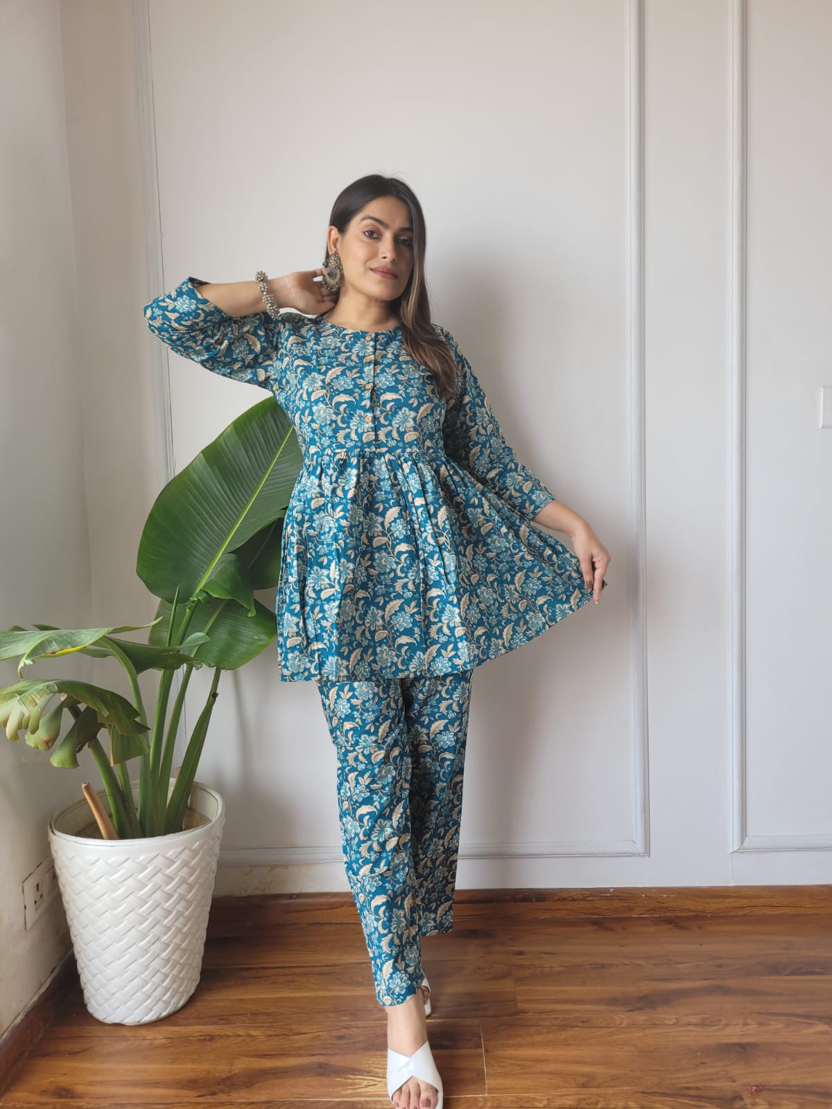 Cotton Handblock Print Women Co-ord Sets Kurti Pant