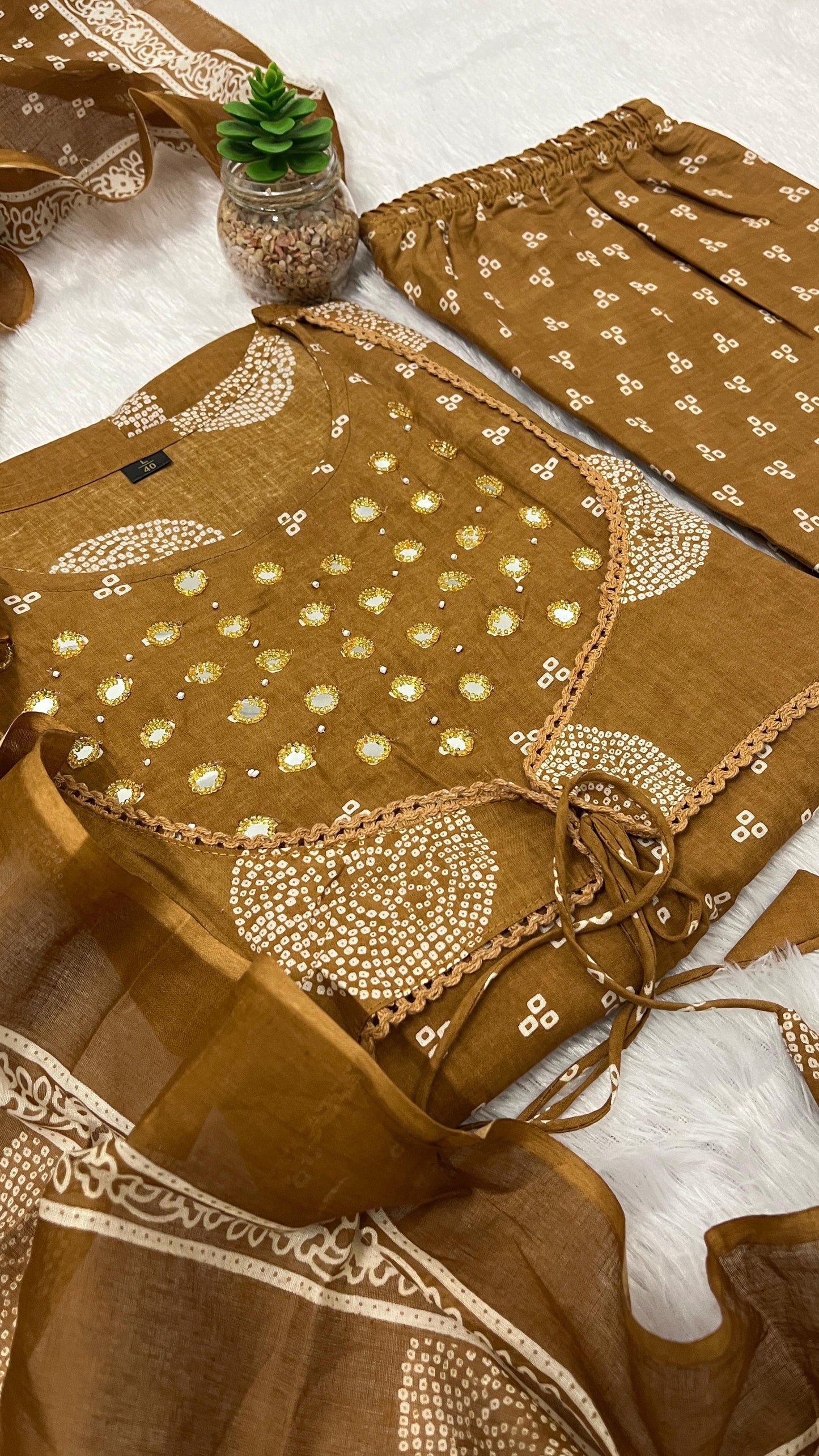 Anarkali Cotton Suit With Shrug Pattern Kurti Pant Dupatta Set