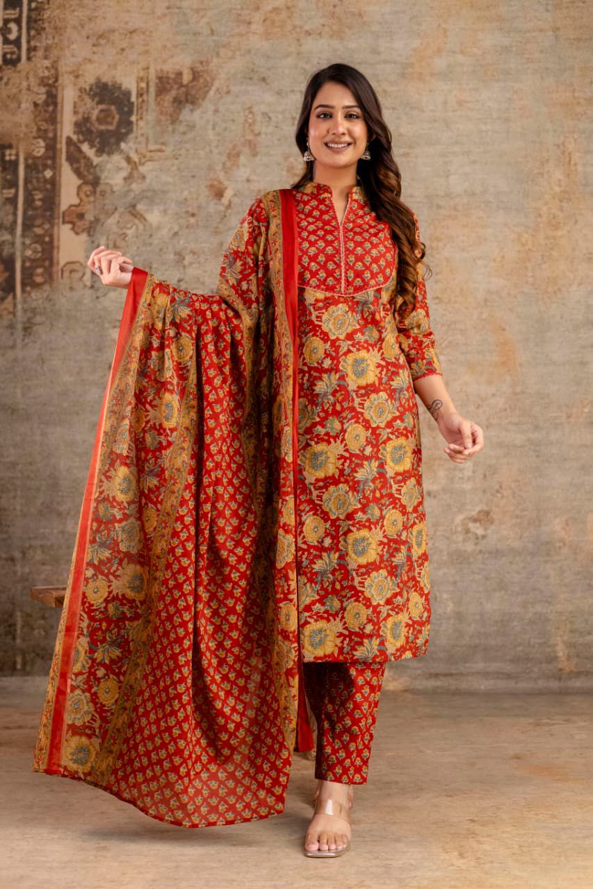 Jaipuri suits cotton kurti pant dupatta sanganeri print dress