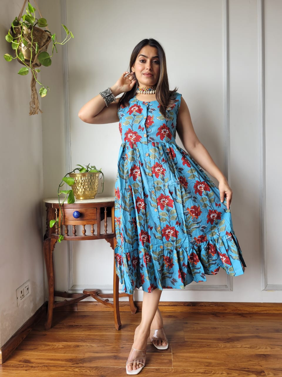 Premium Handblock Print Original Cotton Kurtis Sleeveless One Piece Dress