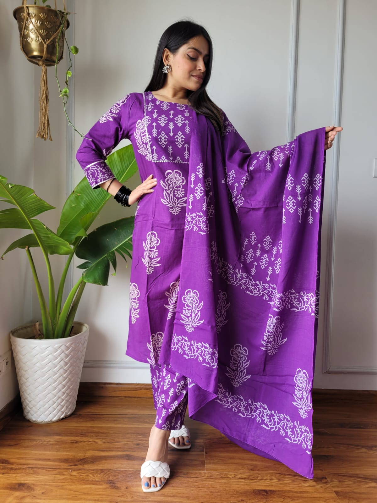 Premium Quality Handblock Print Cotton Suits Kurti Pant Dupatta Set