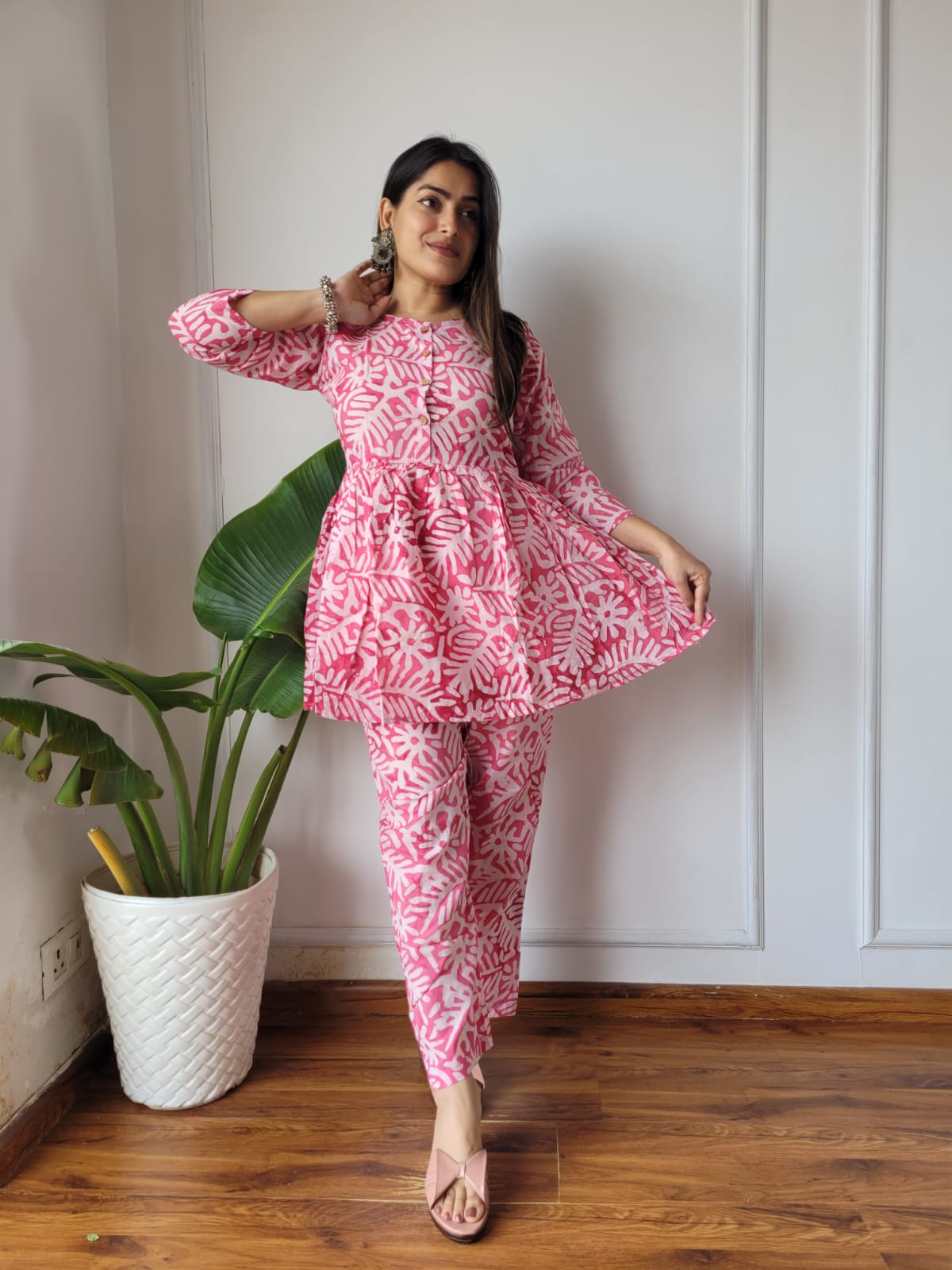 Cotton Handblock Print Women Co-ord Sets Kurti Pant