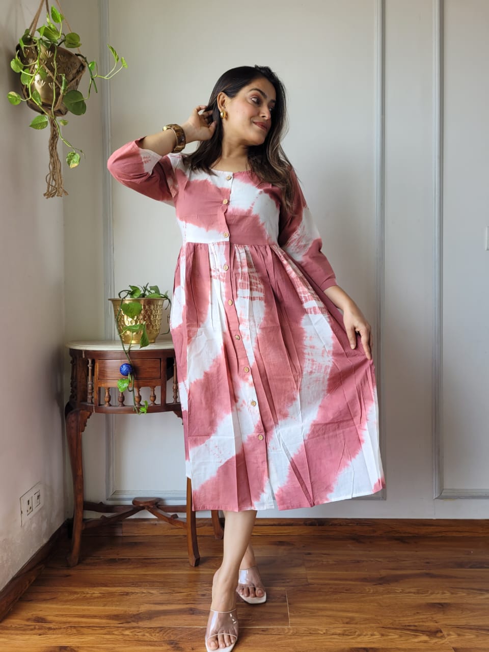 Handblock Print Cotton Kurti One Piece Dress With Sleeves