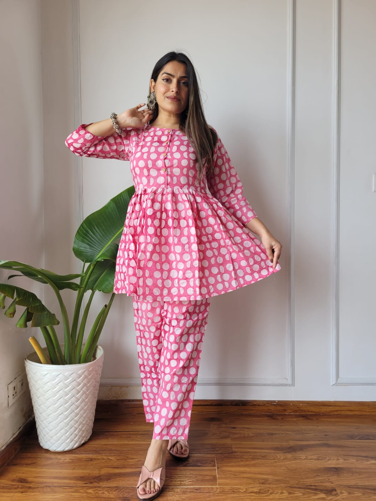 Cotton Handblock Print Women Co-ord Sets Kurti Pant