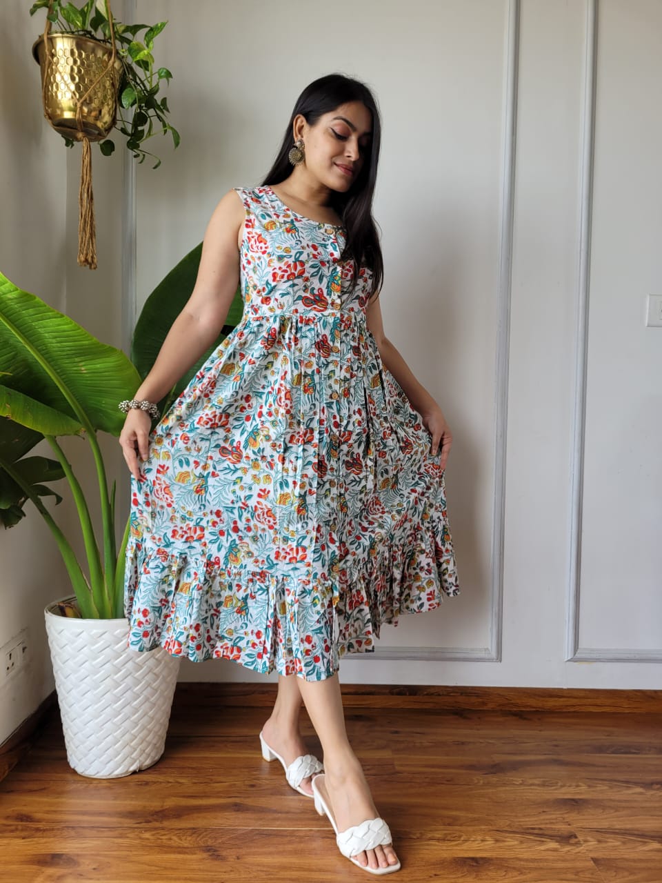 Premium Handblock Print Original Cotton Kurtis Sleeveless One Piece Dress