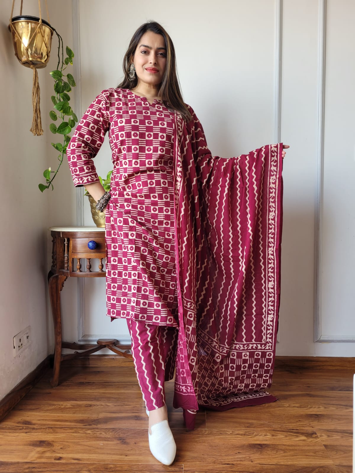 Premium Quality Handblock Print Cotton Suits Kurti Pant Dupatta Set