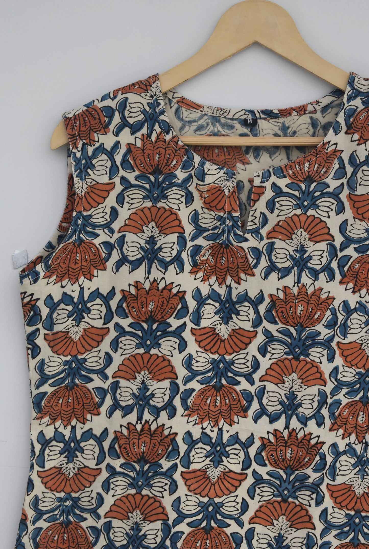 Cotton sleeveless tops kurti handblock print handmade natural colors