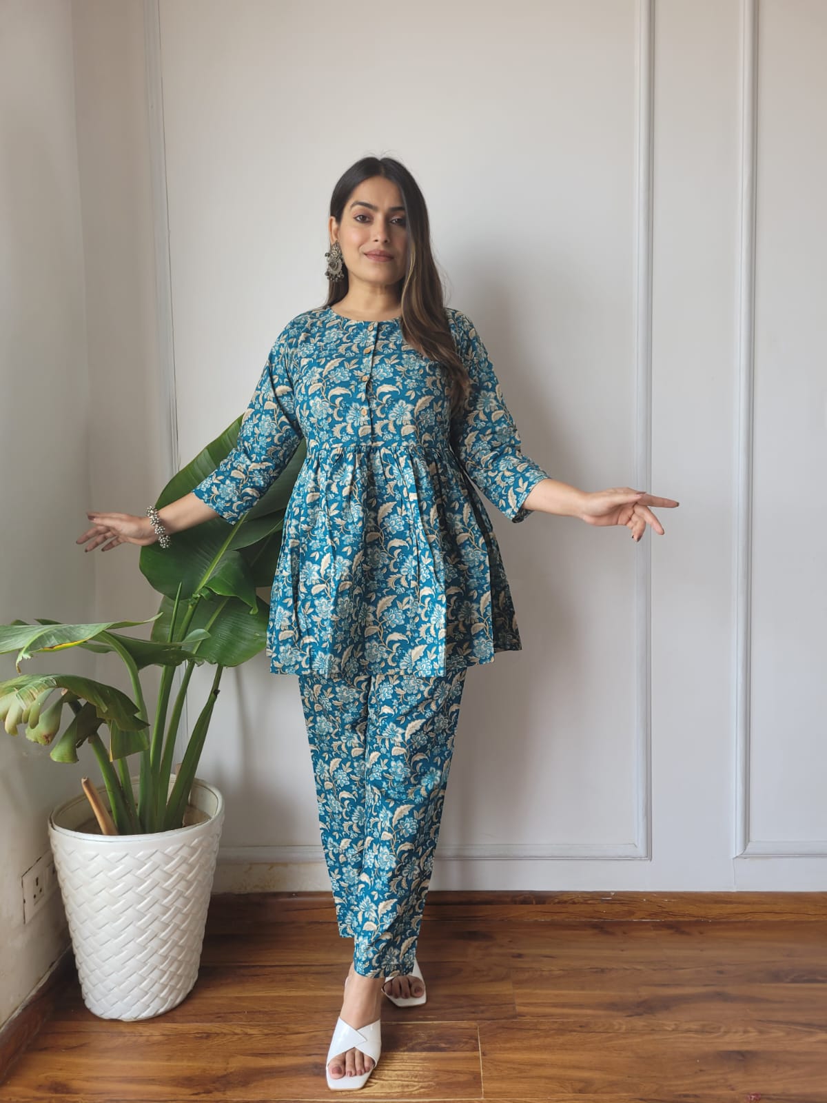 Cotton Handblock Print Women Co-ord Sets Kurti Pant