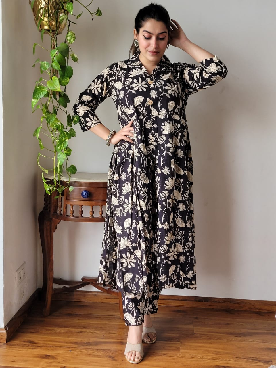 Nyra Cut Handblock Printed Cotton Kurti Pant Set Dress