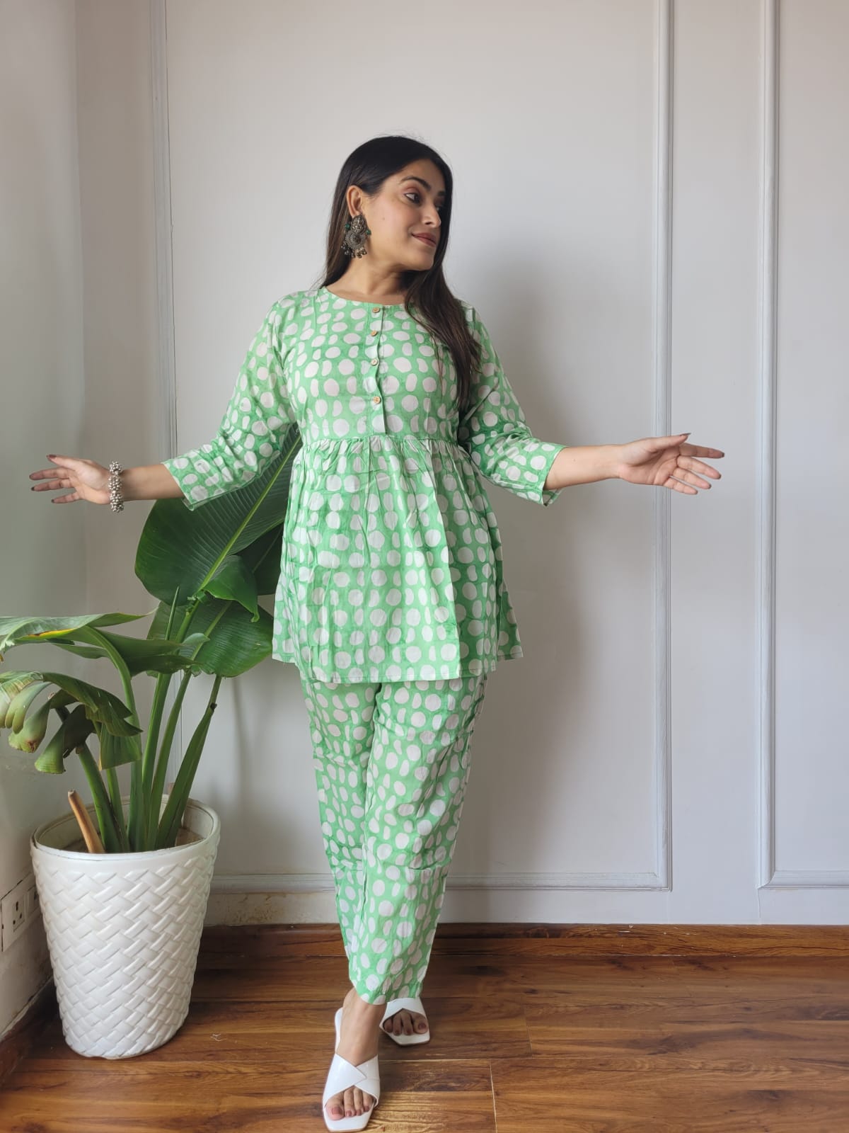 Cotton Handblock Print Women Co-ord Sets Kurti Pant